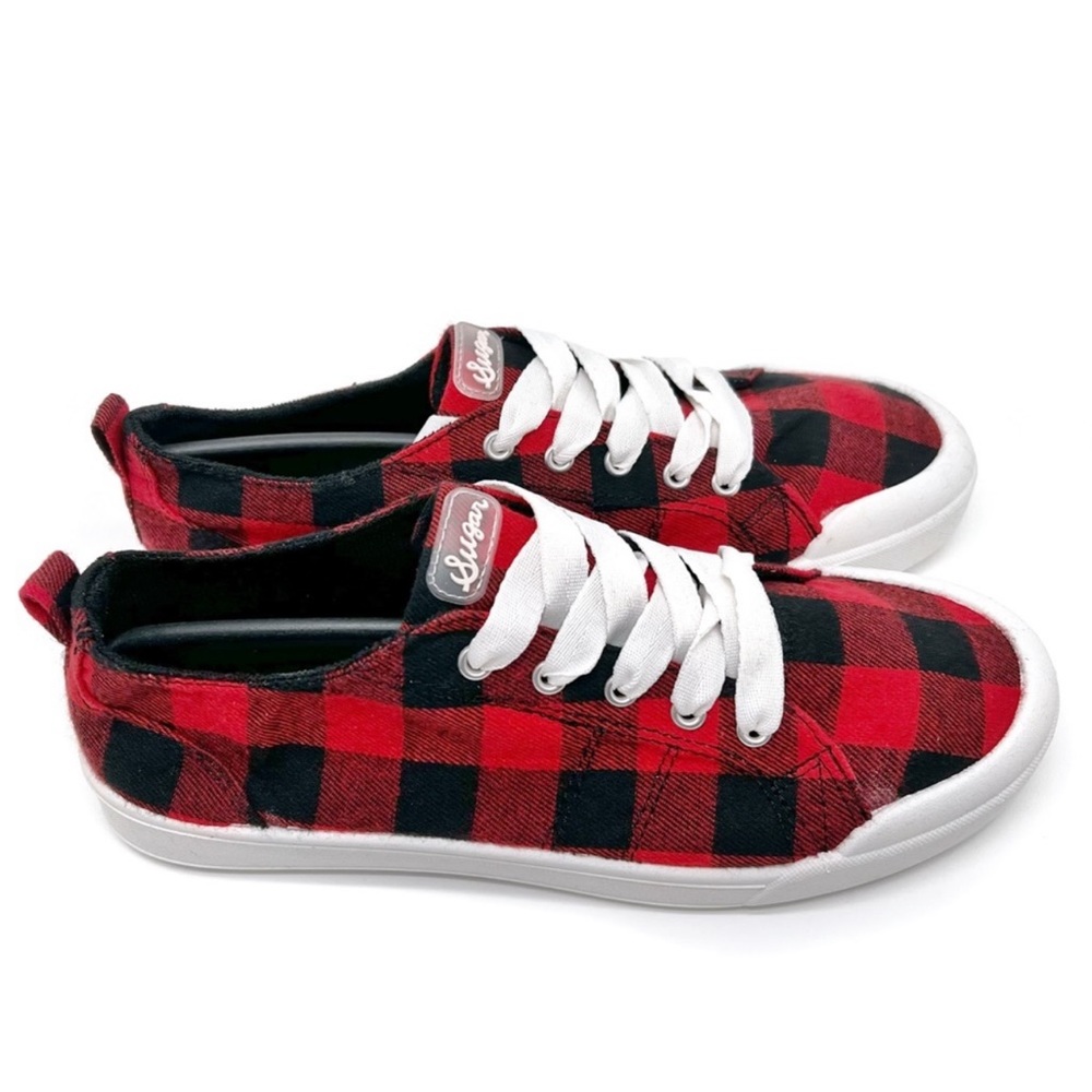 Sugar Festival Canvas Sneaker Buffalo Plaid Red and Black Size 7.5 - Picture 3 of 10